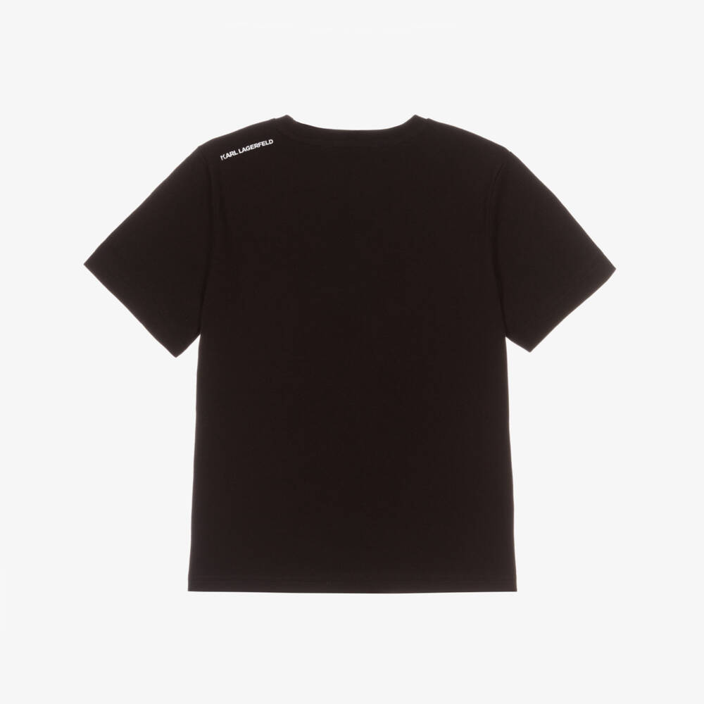 KARL LAGERFELD KIDS-Boys Black Cotton Jersey T-Shirt with New Ikons Logo Print | Childrensalon