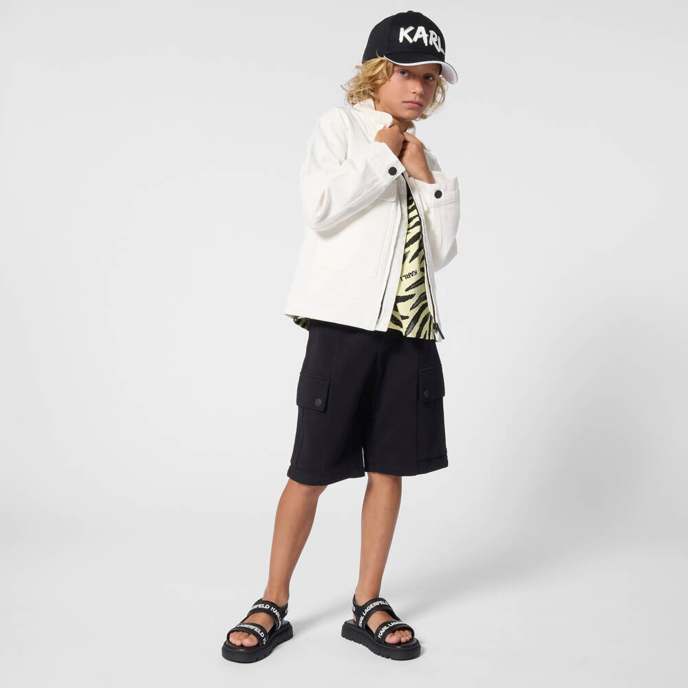 KARL LAGERFELD KIDS-Boys Black Jersey Cargo Shorts | Childrensalon