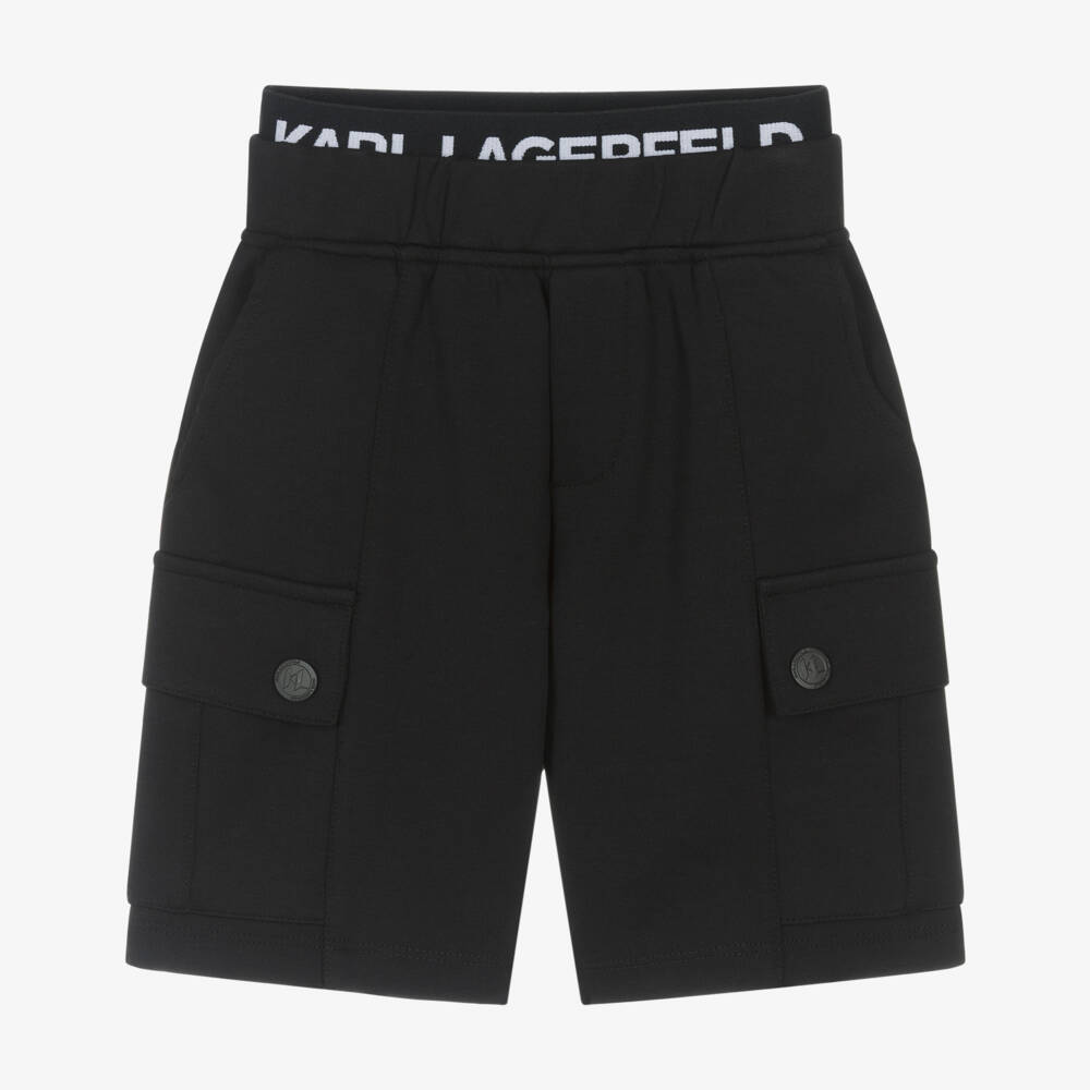 KARL LAGERFELD KIDS-Boys Black Jersey Cargo Shorts | Childrensalon