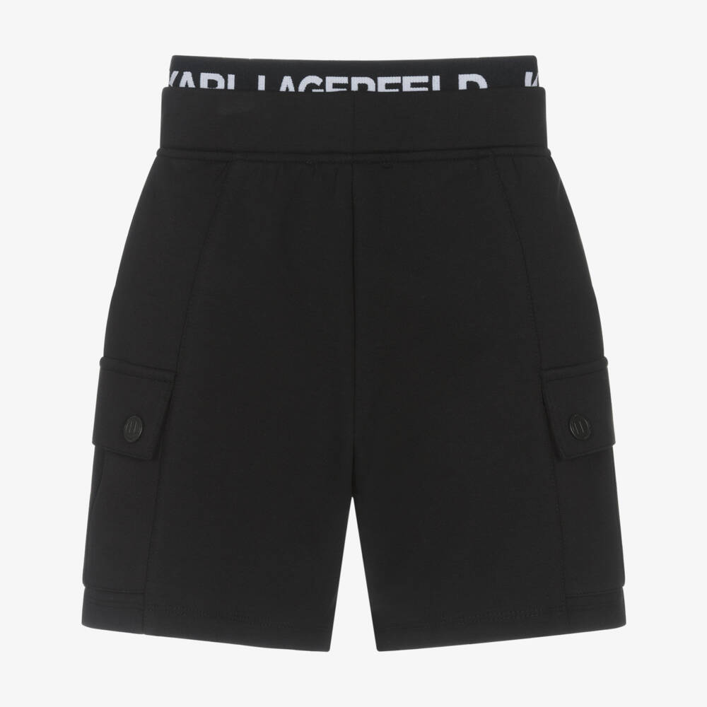 KARL LAGERFELD KIDS-Boys Black Jersey Cargo Shorts | Childrensalon