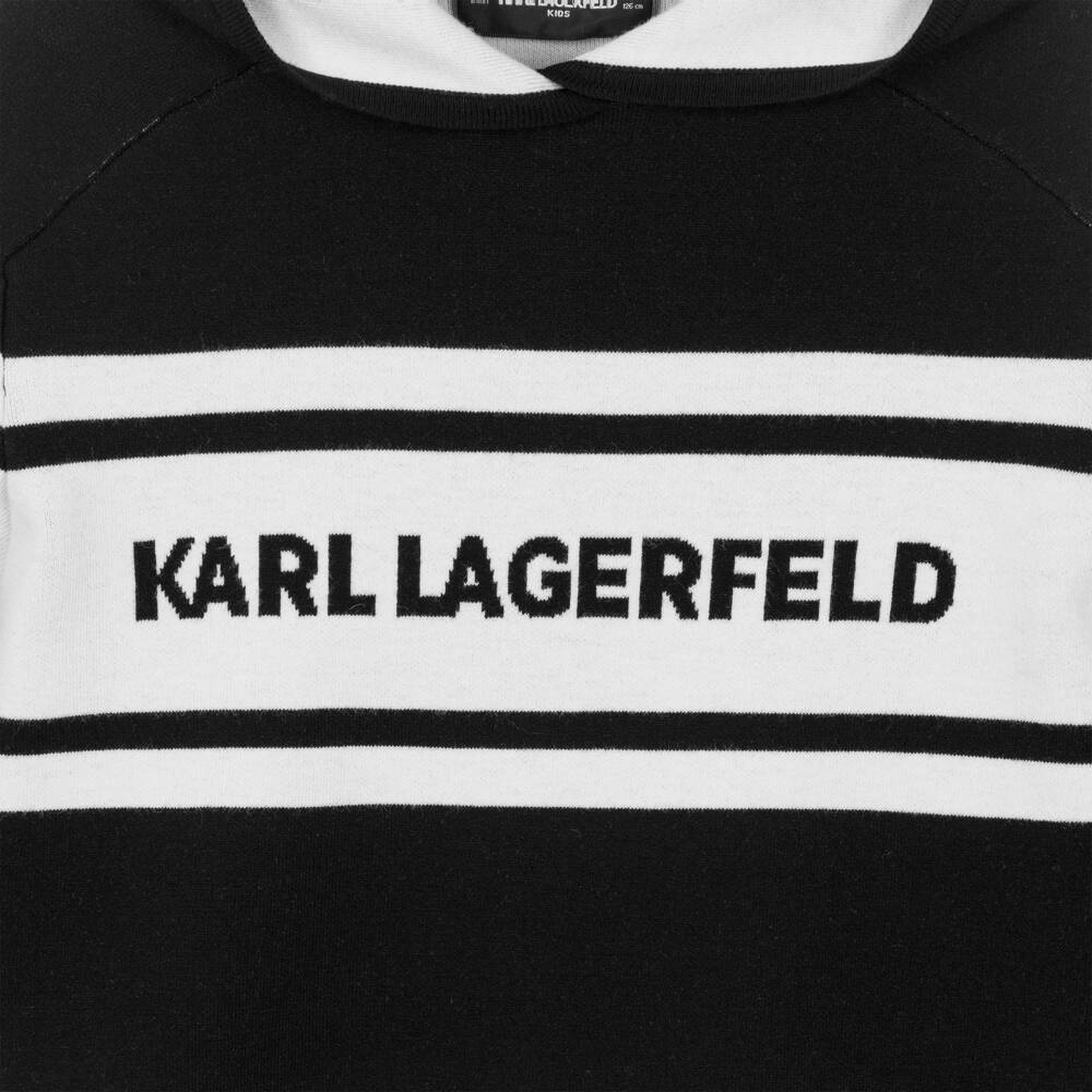 KARL LAGERFELD KIDS-Boys Black Knitted Logo Hoodie | Childrensalon