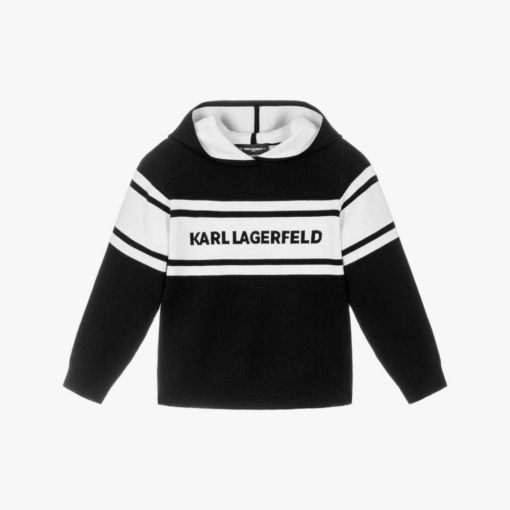 KARL LAGERFELD KIDS-Boys Black Knitted Logo Hoodie | Childrensalon