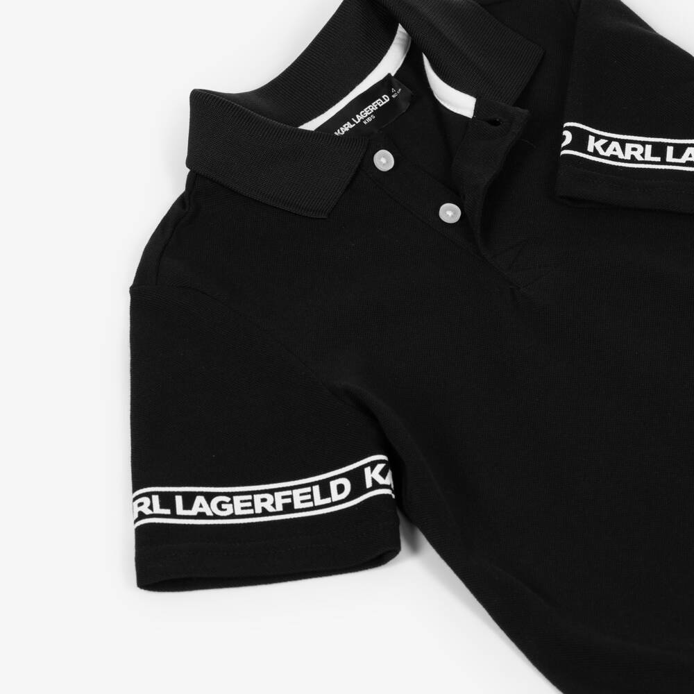 KARL LAGERFELD KIDS-Boys Black Piqué Logo Sleeve Polo Shirt | Childrensalon