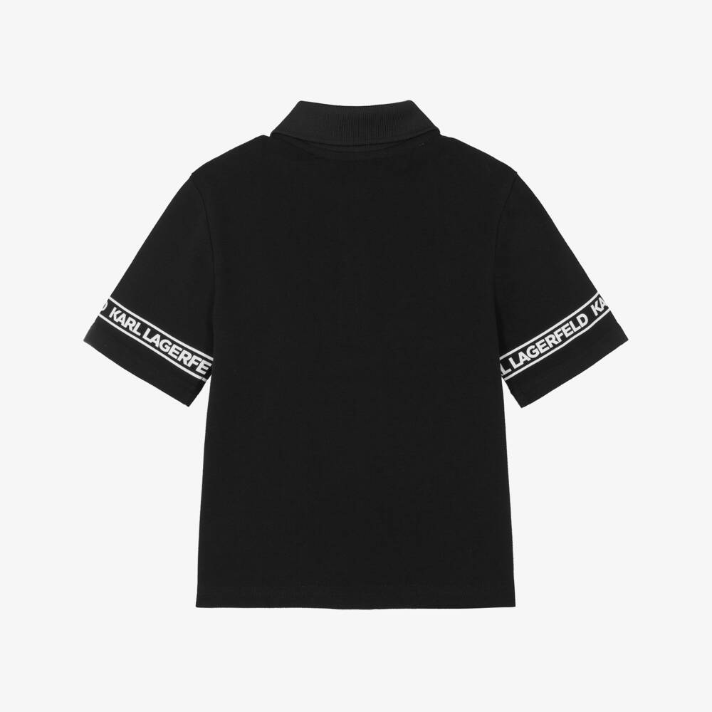 KARL LAGERFELD KIDS-Boys Black Piqué Logo Sleeve Polo Shirt | Childrensalon