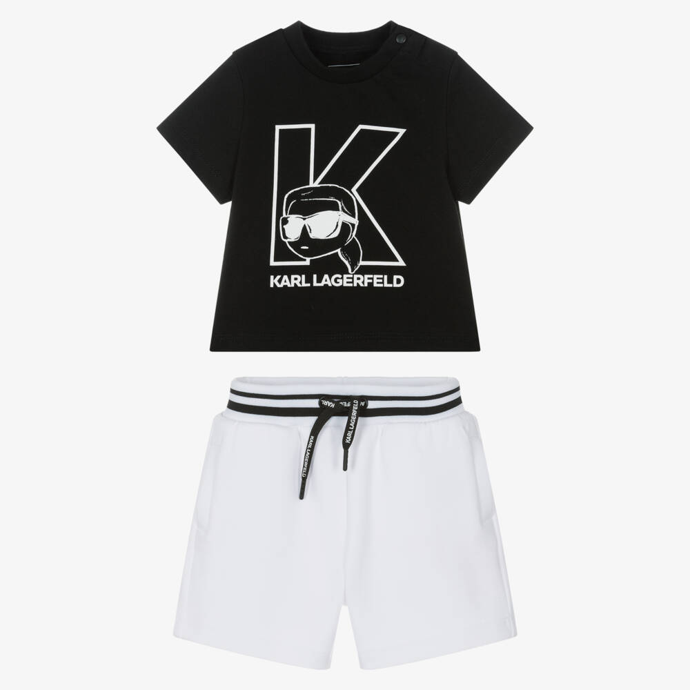 KARL LAGERFELD KIDS-Boys Black & White Cotton Jersey New Ikons Logo Shorts Set | Childrensalon