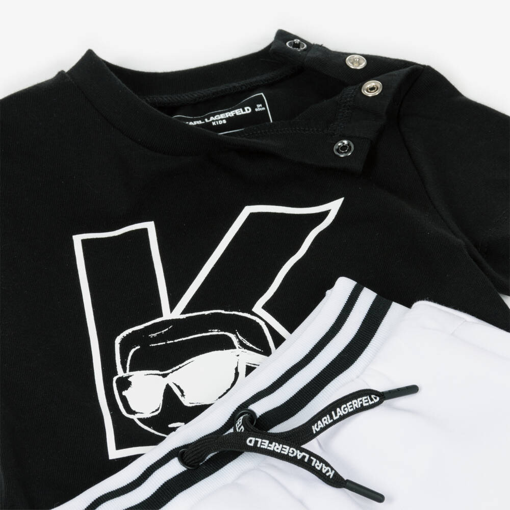 KARL LAGERFELD KIDS-Boys Black & White Cotton Jersey New Ikons Logo Shorts Set | Childrensalon