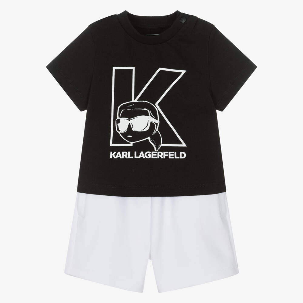 KARL LAGERFELD KIDS-Boys Black & White Cotton Jersey New Ikons Logo Shorts Set | Childrensalon
