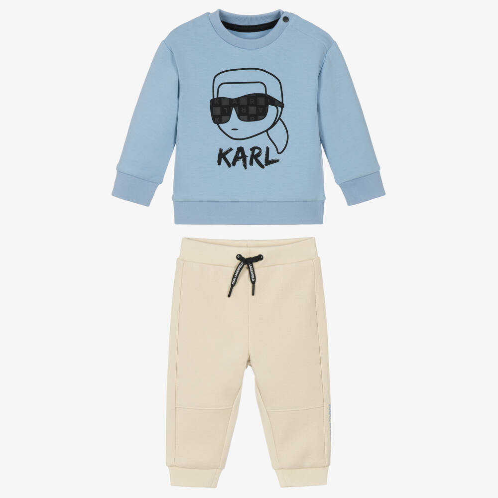 KARL LAGERFELD KIDS-Boys Blue & Beige Tracksuit with Karl Ikonik Print | Childrensalon