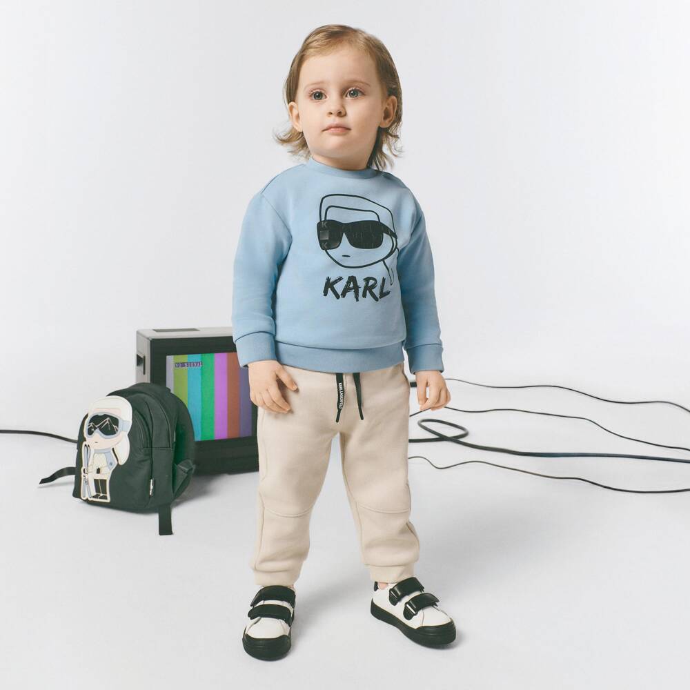 KARL LAGERFELD KIDS-Boys Blue & Beige Tracksuit with Karl Ikonik Print | Childrensalon