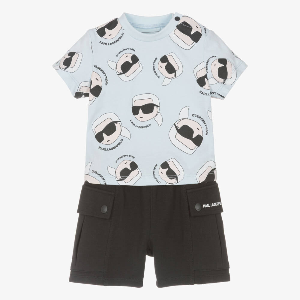 KARL LAGERFELD KIDS-Boys Blue & Black Karl Ikonik Shorts Set | Childrensalon