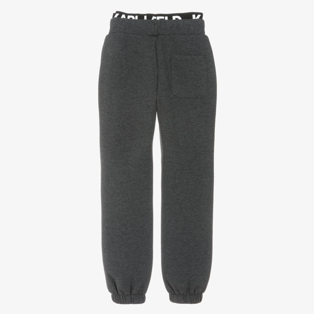 KARL LAGERFELD KIDS-Boys Grey Cotton Logo Waist Joggers | Childrensalon