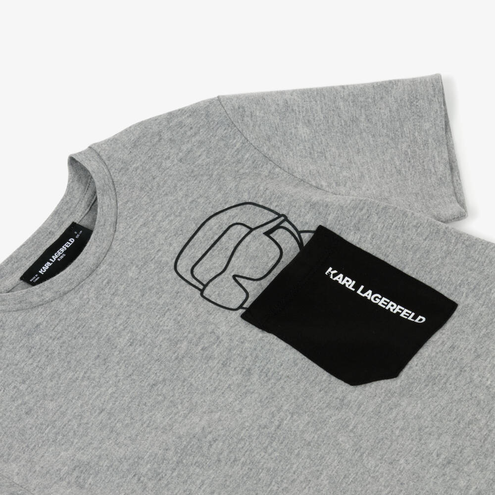 KARL LAGERFELD KIDS-Boys Grey Karl Pocket Cotton T-Shirt | Childrensalon