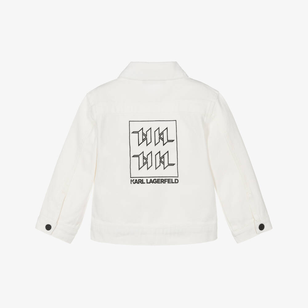 KARL LAGERFELD KIDS-Boys Ivory Denim Jacket with KL Monogram Logo | Childrensalon