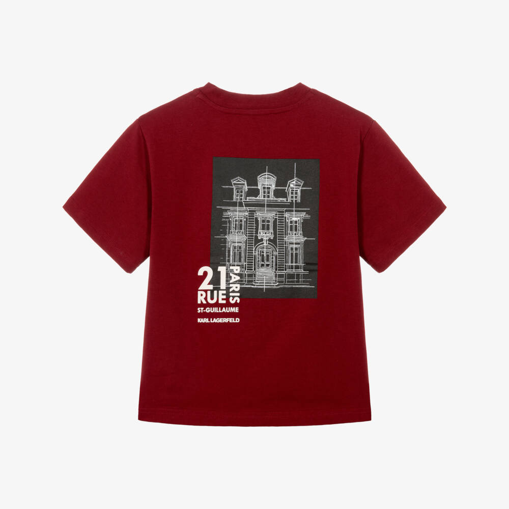 KARL LAGERFELD KIDS-Boys Red Cotton Graphic T-Shirt | Childrensalon