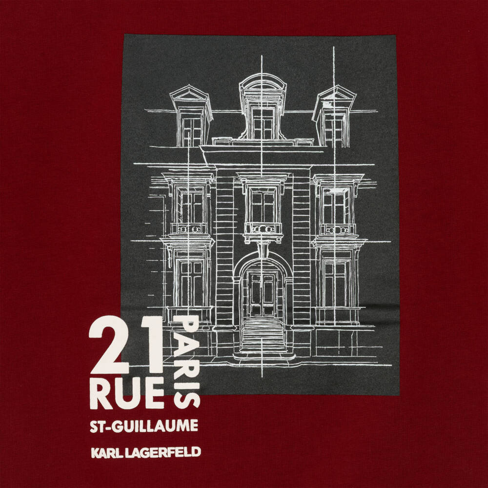 KARL LAGERFELD KIDS-Boys Red Cotton Graphic T-Shirt | Childrensalon