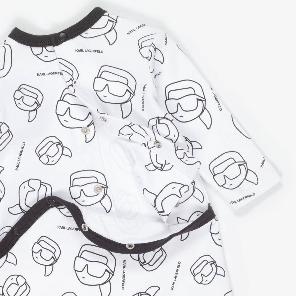 KARL LAGERFELD KIDS-Boys White & Black Cotton Karl Ikonik Babysuit Set | Childrensalon