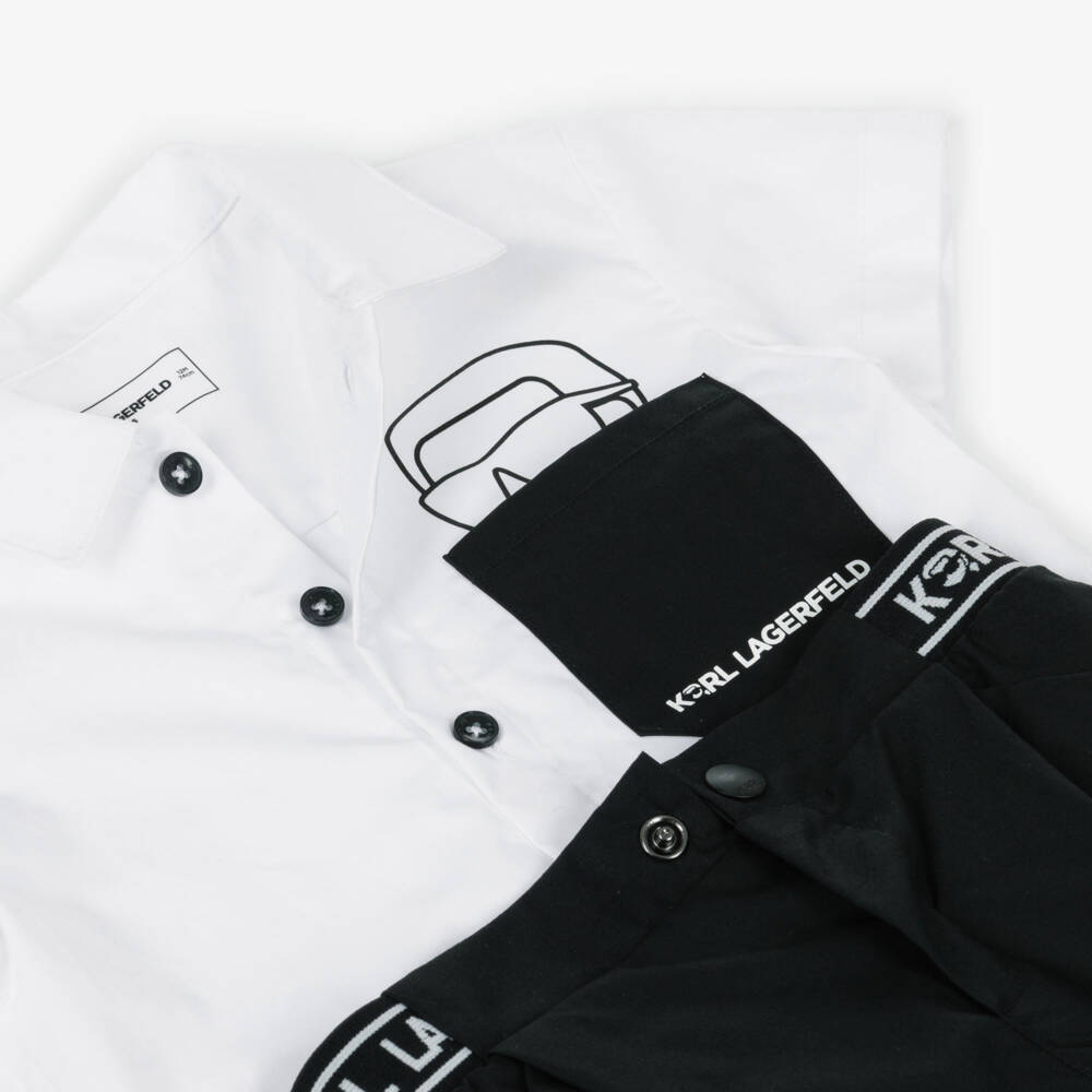 KARL LAGERFELD KIDS-Boys White & Black Cotton Shorts Set with Logo Details | Childrensalon