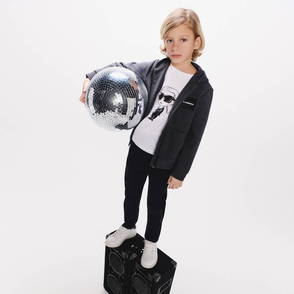 KARL LAGERFELD KIDS-Boys White Cotton Karl Ikonik Print T-Shirt | Childrensalon
