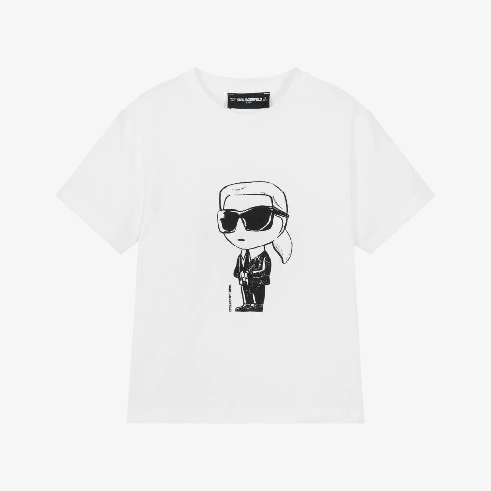 KARL LAGERFELD KIDS-Футболка Karl Ikonik белая хлопковая для мальчиков | Childrensalon