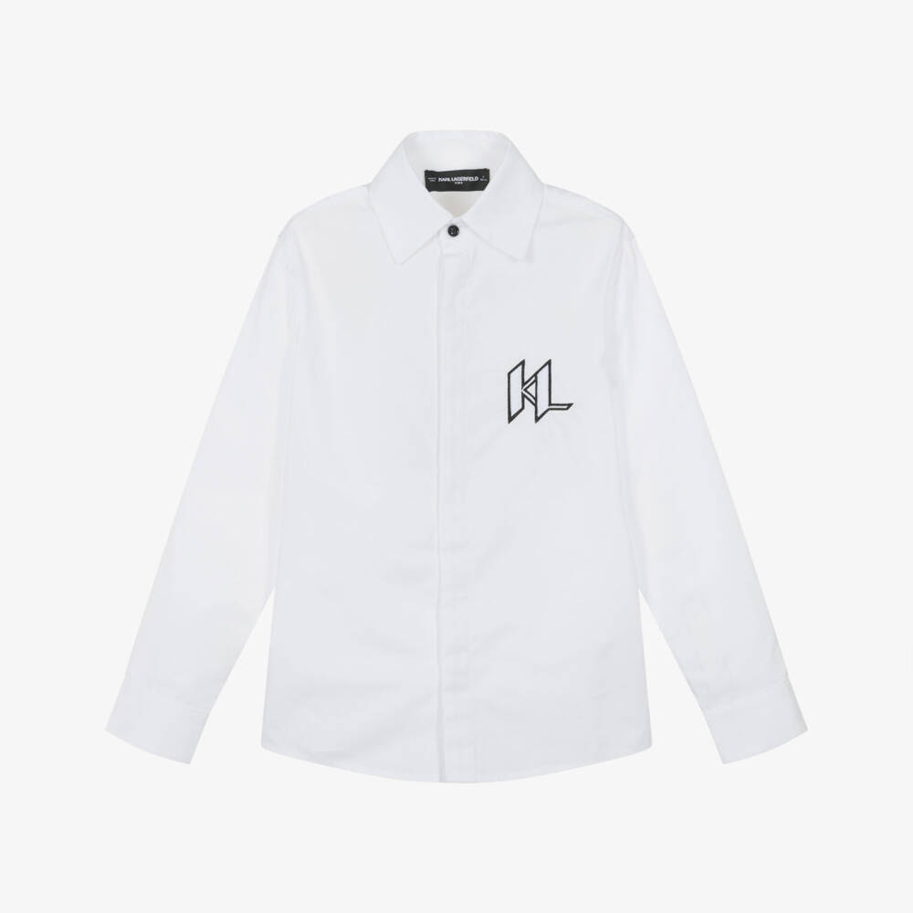 KARL LAGERFELD KIDS-Boys White Cotton Shirt with Embroidered Logo | Childrensalon