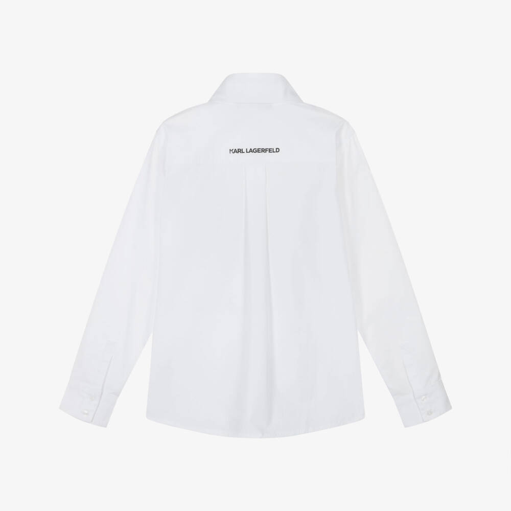 KARL LAGERFELD KIDS-Boys White Cotton Shirt with Embroidered Logo | Childrensalon