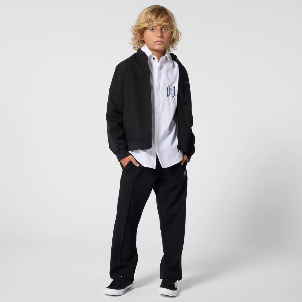 KARL LAGERFELD KIDS-قميص قطن مطرز بشعار لون أبيض للأولاد | Childrensalon