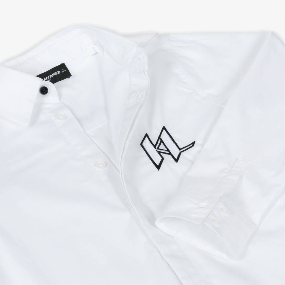 KARL LAGERFELD KIDS-Boys White Cotton Shirt with Embroidered Logo Details | Childrensalon