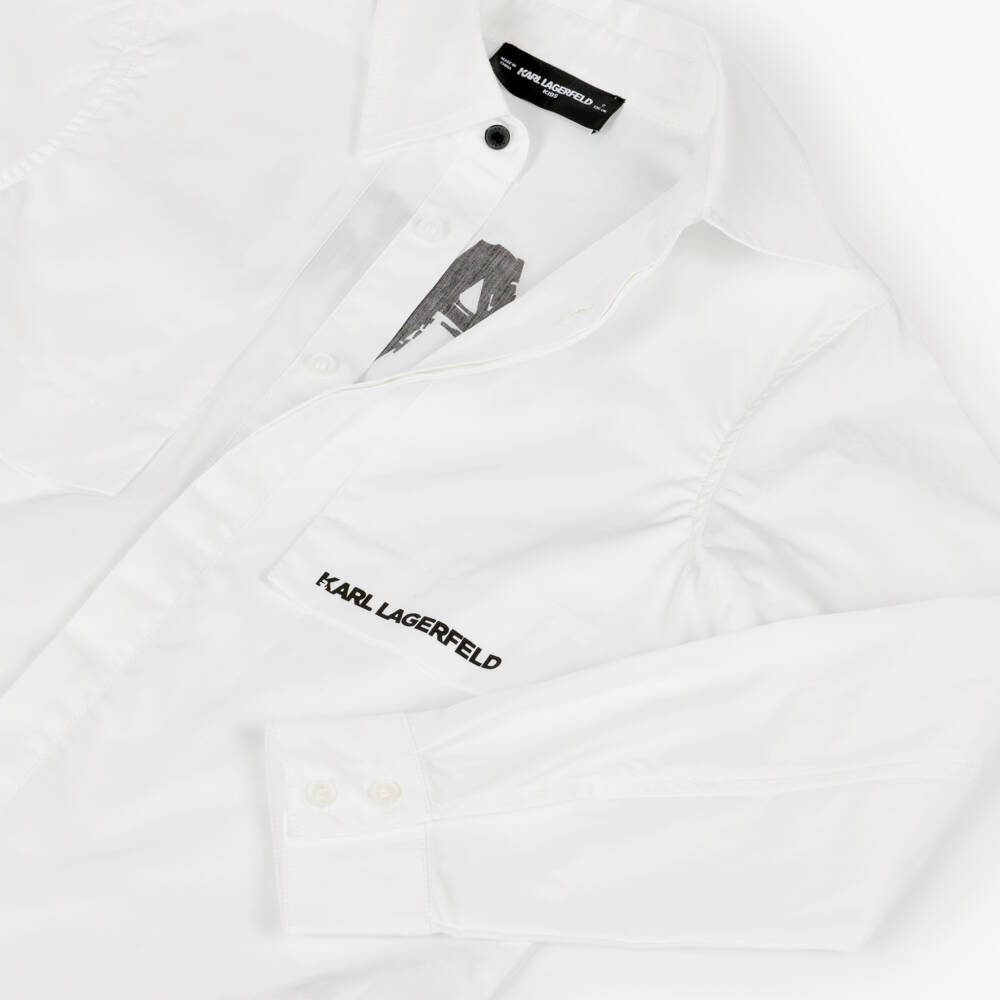 KARL LAGERFELD KIDS-Boys White Poplin Shirt with Black Karl Logo | Childrensalon