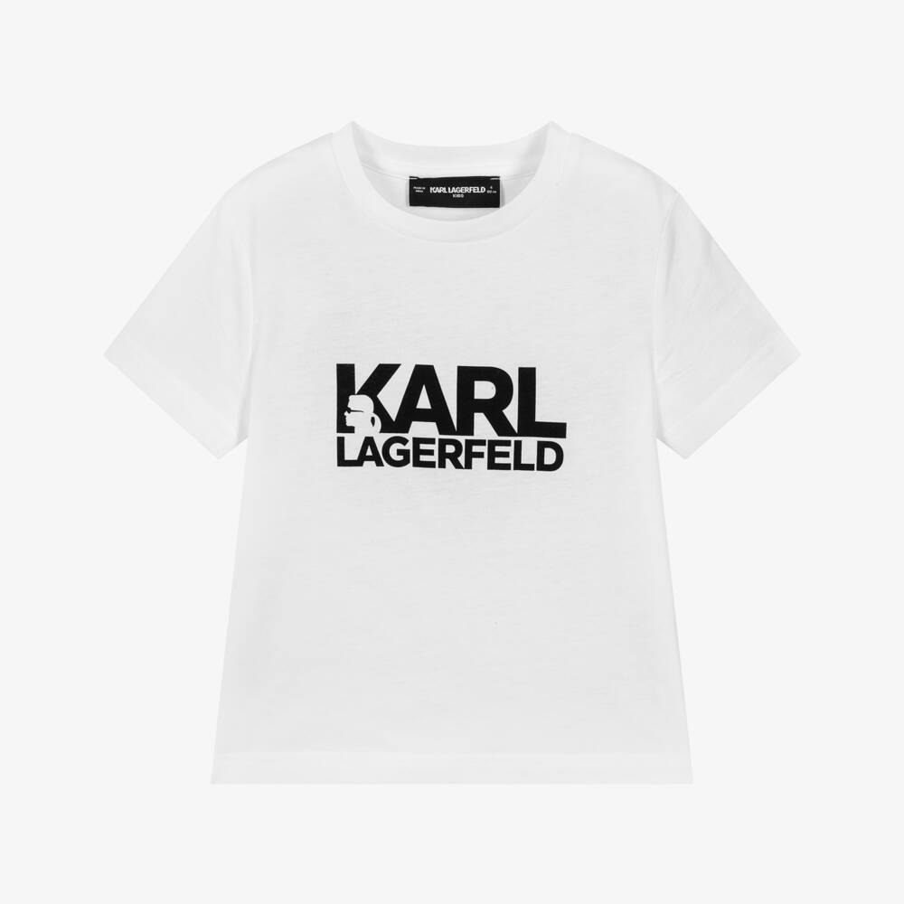 KARL LAGERFELD KIDS-Boys White T-Shirt with Black Karl Print | Childrensalon