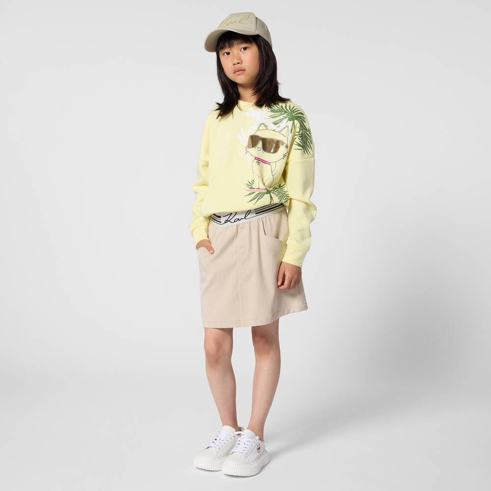KARL LAGERFELD KIDS-تنورة تويل بخصر بشعار لون بيج للبنات | Childrensalon