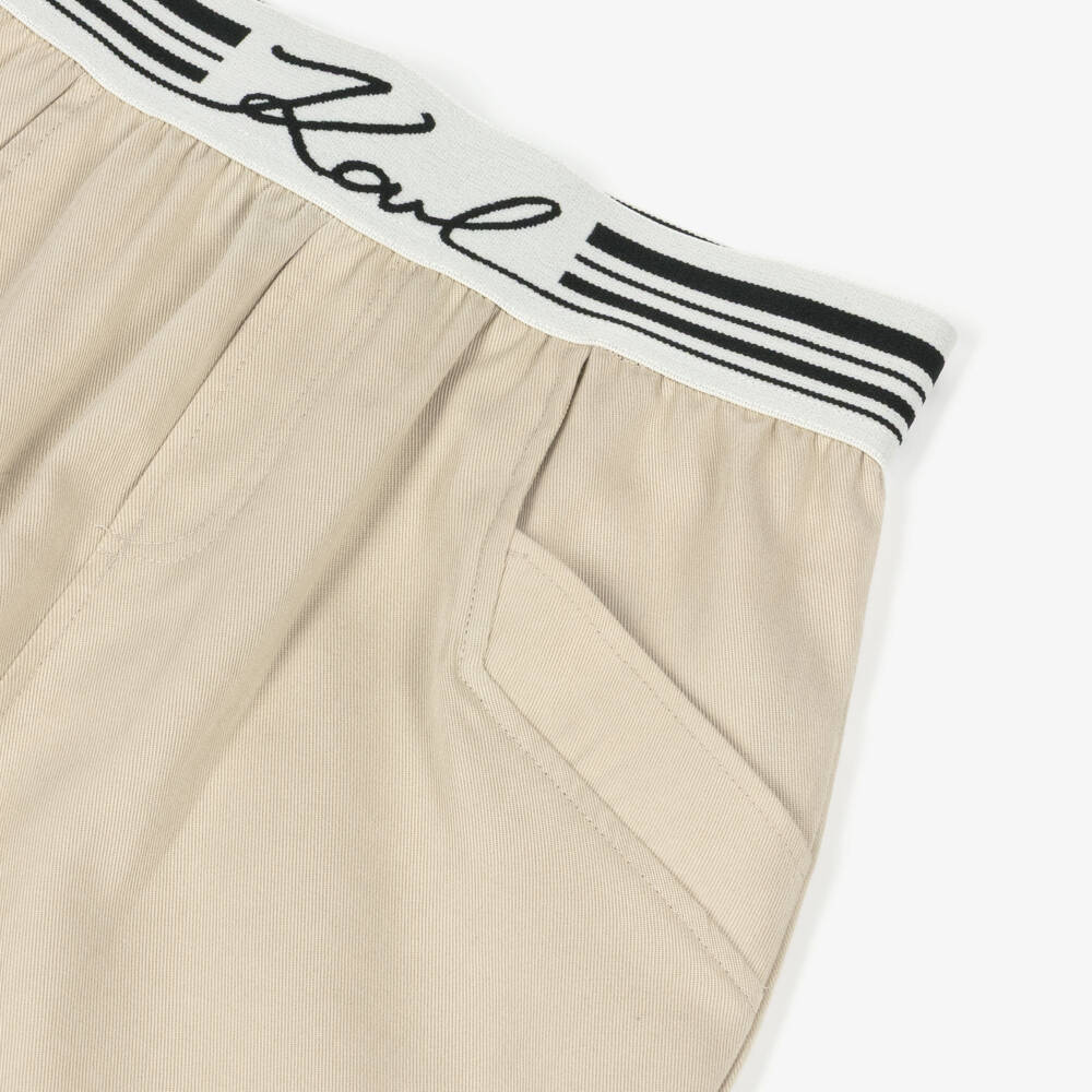 KARL LAGERFELD KIDS-Girls Beige Twill Skirt with Logo Waistband | Childrensalon