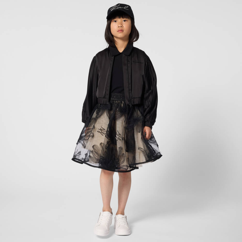 KARL LAGERFELD KIDS-Юбка черно-бежевая из тюля с цветами для девочек  | Childrensalon