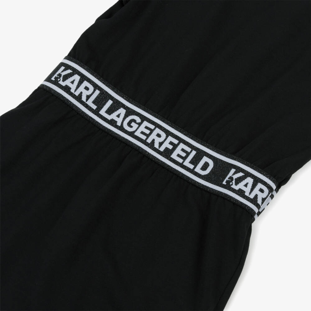 KARL LAGERFELD KIDS-Черное хлопковое платье-футболка для девочек | Childrensalon