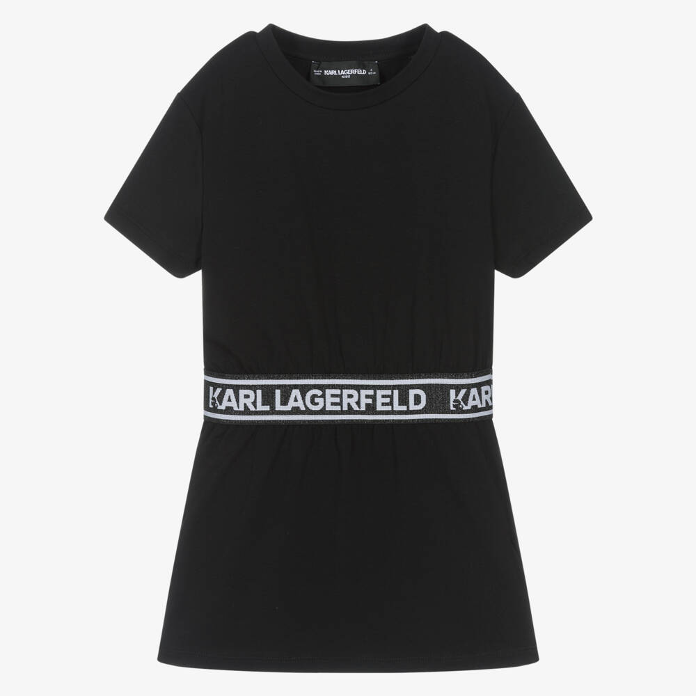 KARL LAGERFELD KIDS-Girls Black Cotton Jersey T-Shirt Dress | Childrensalon