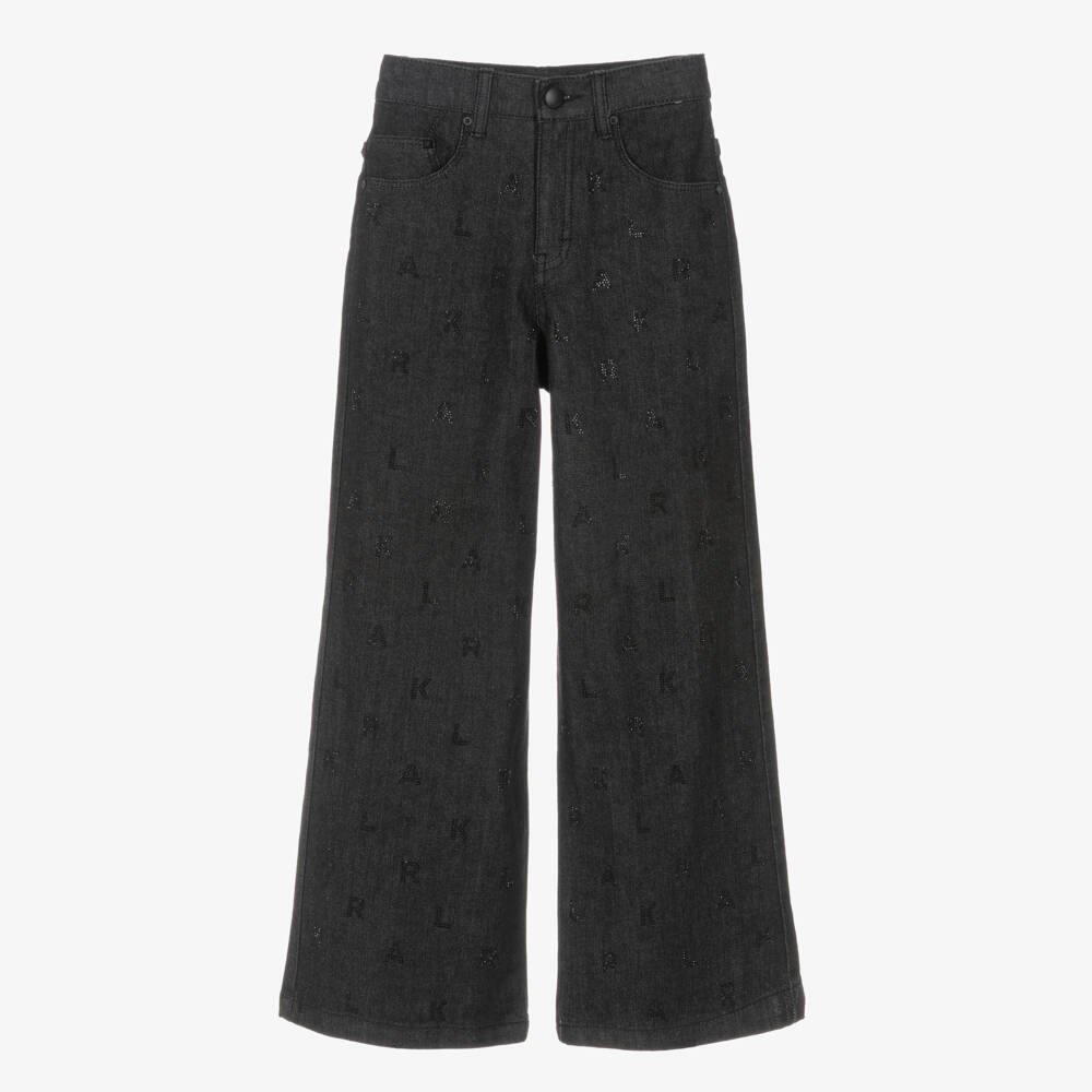 KARL LAGERFELD KIDS-Джинсы черные из денима с логотипом из страз для девочек | Childrensalon