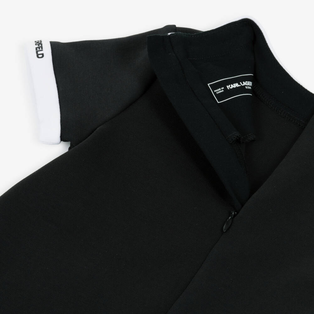 KARL LAGERFELD KIDS-Girls Black Double Jersey Dress with Contrast White Trim | Childrensalon