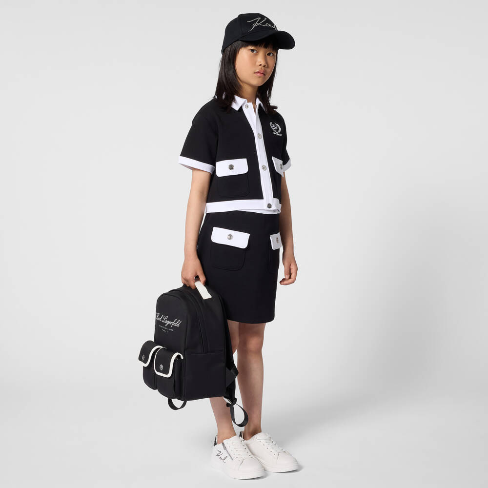 KARL LAGERFELD KIDS-Юбка черная из двойного трикотажа с белой отделкой для девочек | Childrensalon