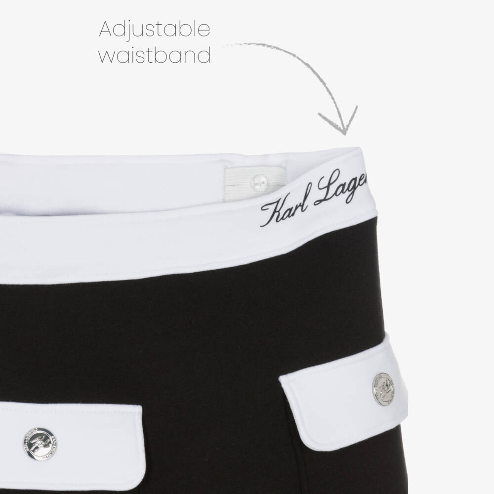 KARL LAGERFELD KIDS-Girls Black Double Jersey Skirt with Contrast White Trim | Childrensalon