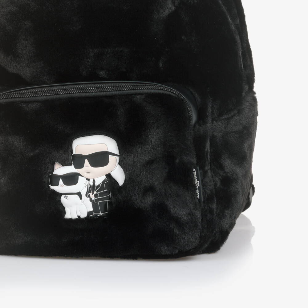 KARL LAGERFELD KIDS-Girls Black Faux Fur Backpack (32cm) | Childrensalon