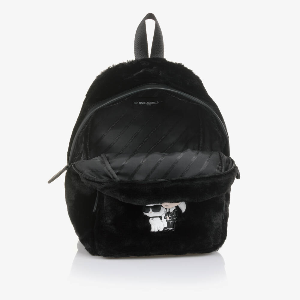 KARL LAGERFELD KIDS-Girls Black Faux Fur Backpack (32cm) | Childrensalon