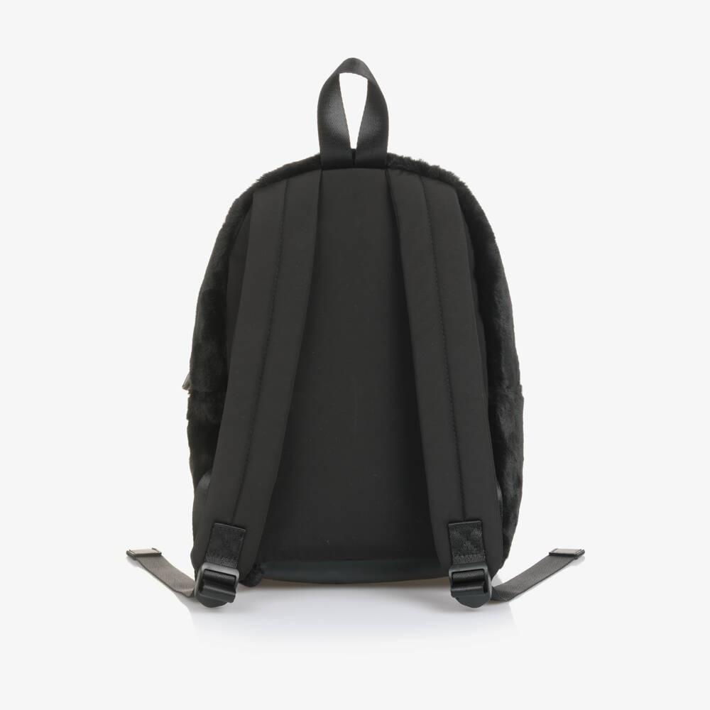 KARL LAGERFELD KIDS-Girls Black Faux Fur Backpack (32cm) | Childrensalon