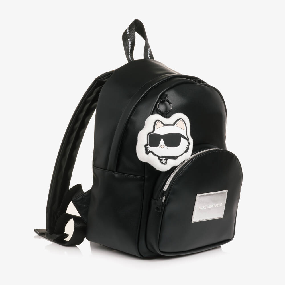 KARL LAGERFELD KIDS-Girls Black Faux Leather Backpack (33cm) | Childrensalon