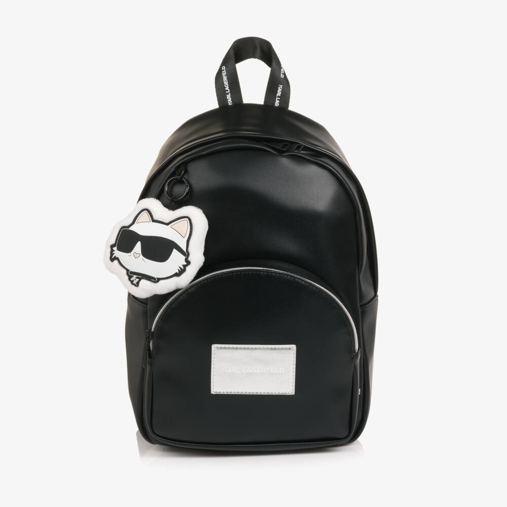 KARL LAGERFELD KIDS-Girls Black Faux Leather Backpack (33cm) | Childrensalon