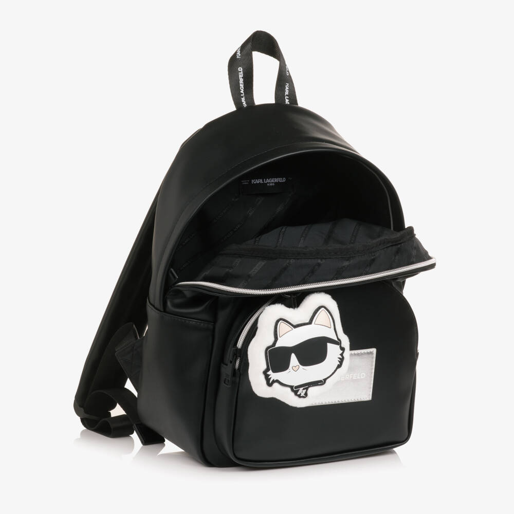 KARL LAGERFELD KIDS-Girls Black Faux Leather Backpack (33cm) | Childrensalon