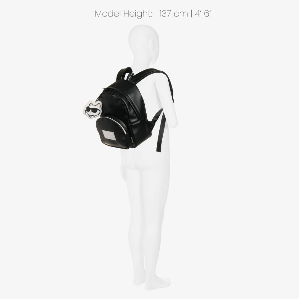 KARL LAGERFELD KIDS-Girls Black Faux Leather Backpack (33cm) | Childrensalon