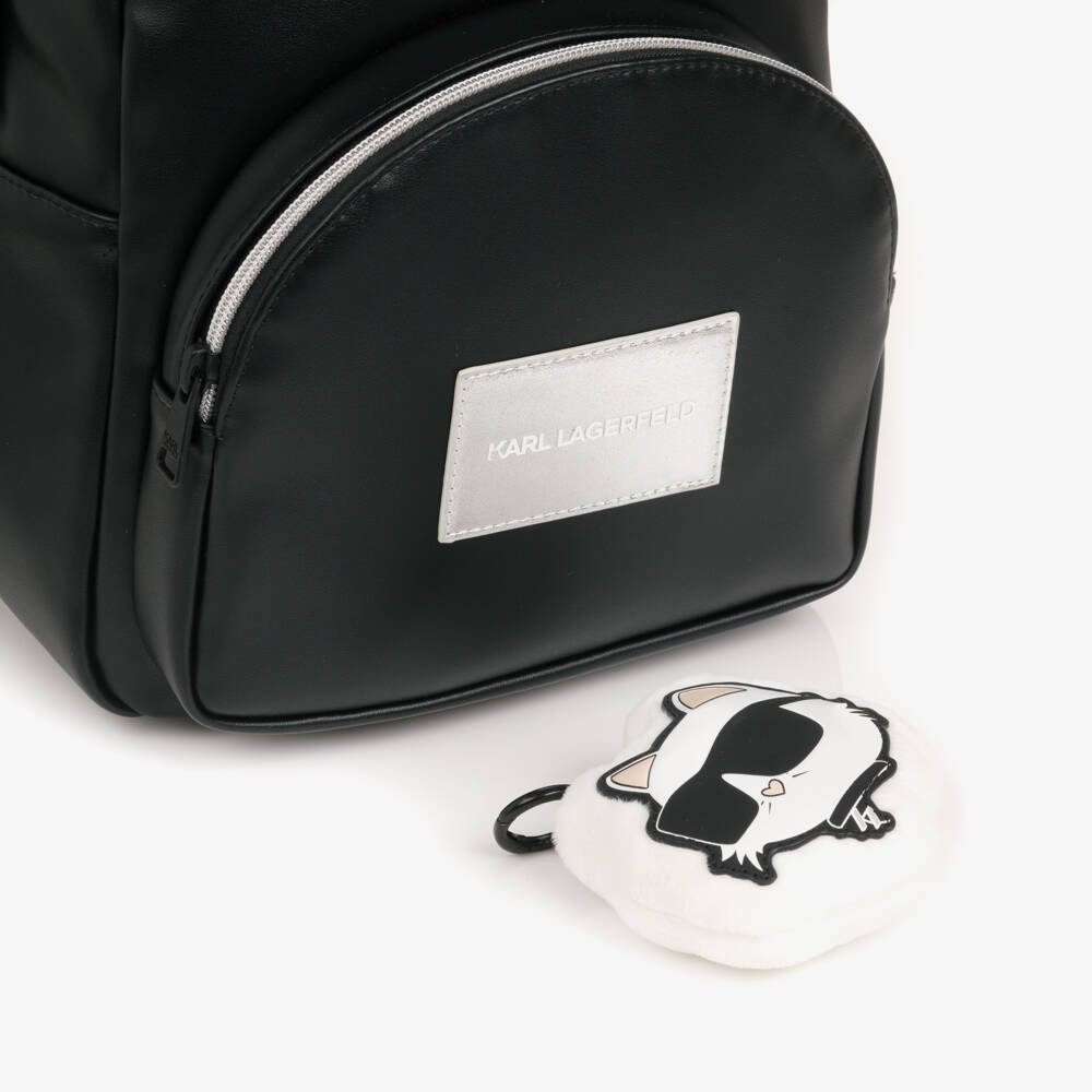 KARL LAGERFELD KIDS-Girls Black Faux Leather Backpack (33cm) | Childrensalon