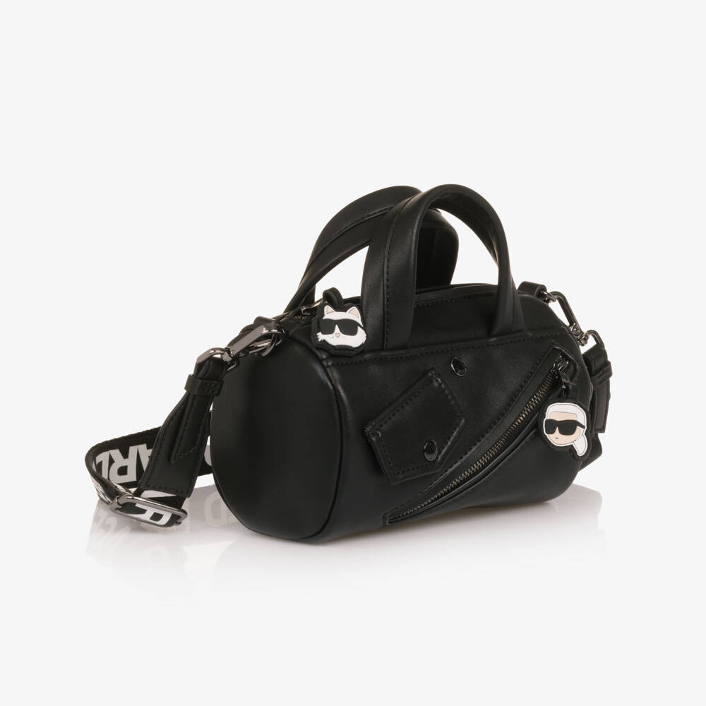 KARL LAGERFELD KIDS-Girls Black Faux Leather Handbag (18cm) | Childrensalon