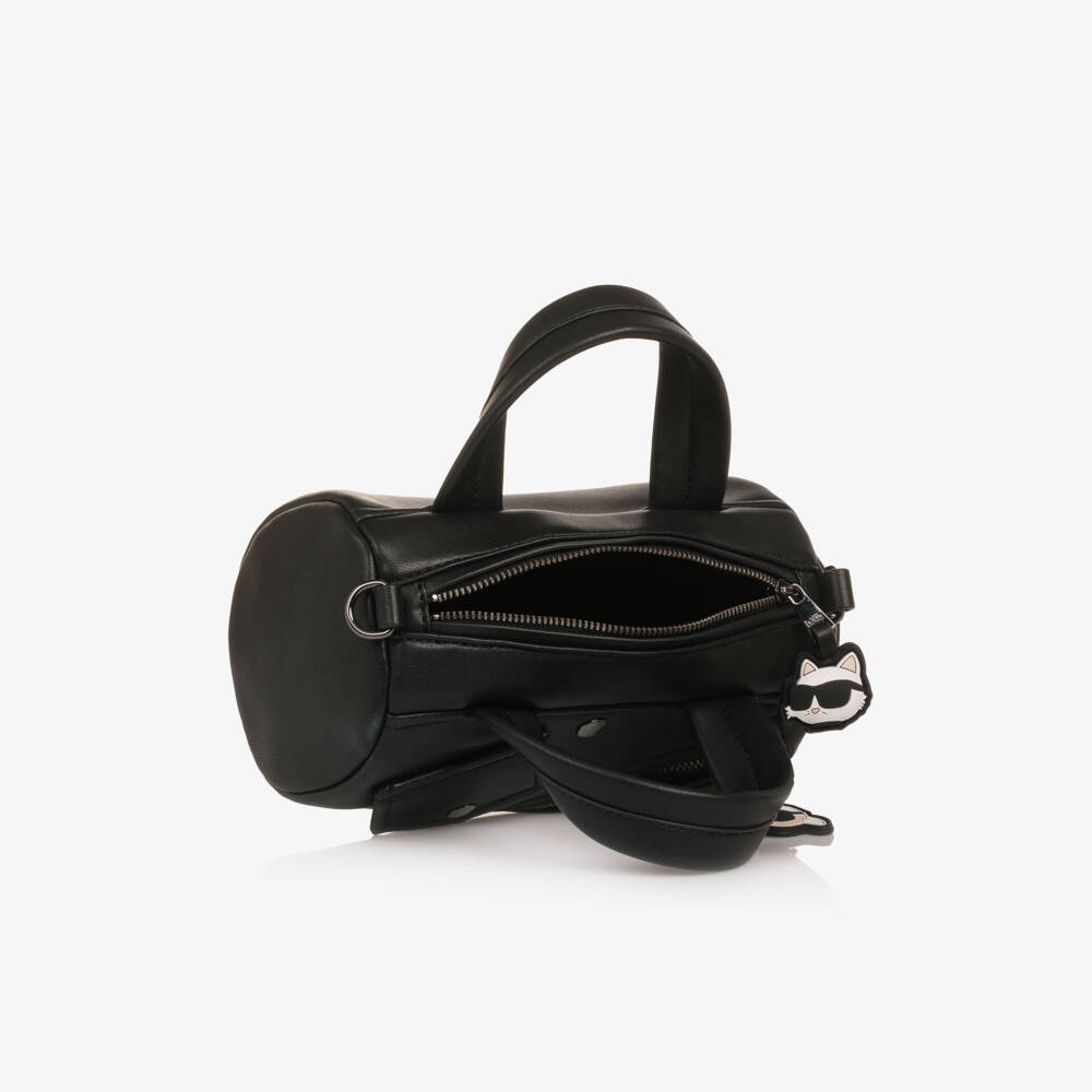 KARL LAGERFELD KIDS-Girls Black Faux Leather Handbag (18cm) | Childrensalon