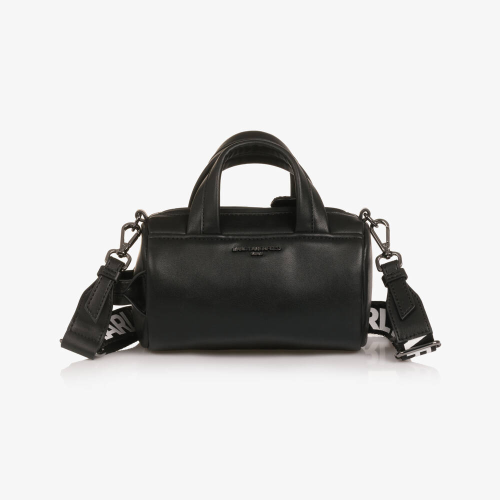 KARL LAGERFELD KIDS-Girls Black Faux Leather Handbag (18cm) | Childrensalon