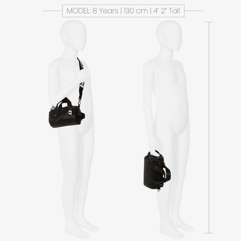 KARL LAGERFELD KIDS-Girls Black Faux Leather Handbag (18cm) | Childrensalon